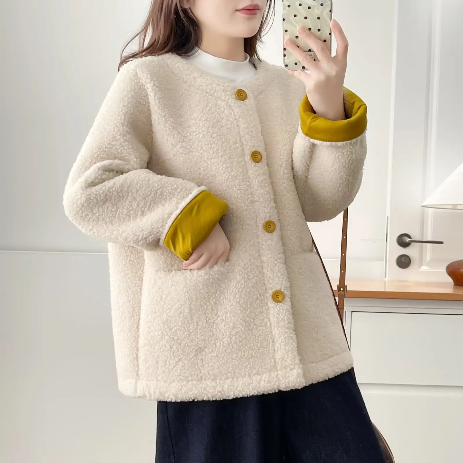 XXXXL Fashion Plus Size Women's Coat 2025 Winter Stylish Casual Color Blocking Fleece Jacket Thickened Cardigan Outerwear 655