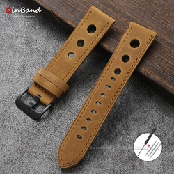 Handmade Stitching Leather Watch Band with Breathable Design - Brown, Black, Blue - 24mm (Light brown)