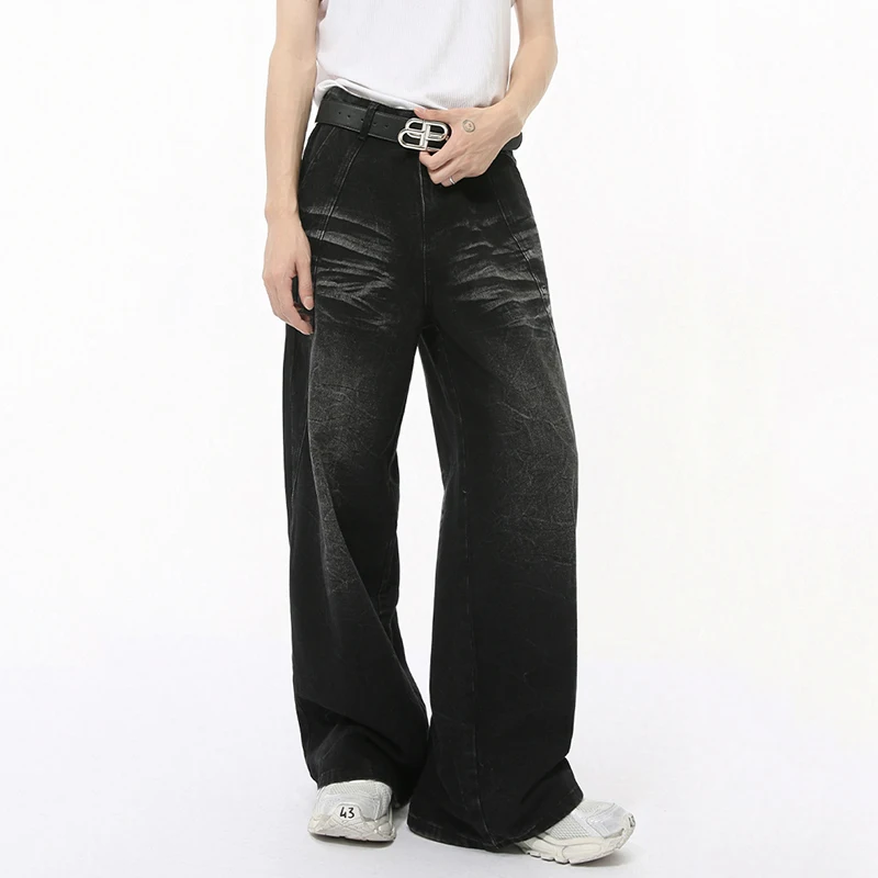 IEFB High Street Men's Jeans Casual Washed Whiskers Solid Color Loose Trendy Straight Wide Leg Male Denim Pants Autumn 9C7862 3