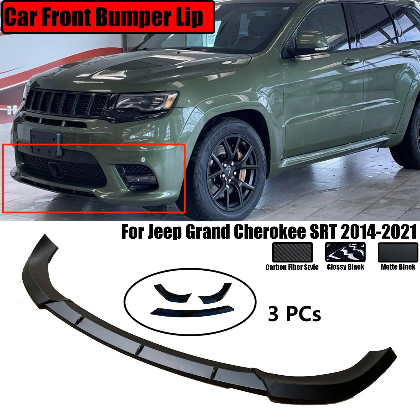 

For Jeep Grand Cherokee SRT 2017-2021 Car Front Bumper Lip Spoiler Splitter Diffuser Carbon Fiber Style 2020 2019 2018 2017