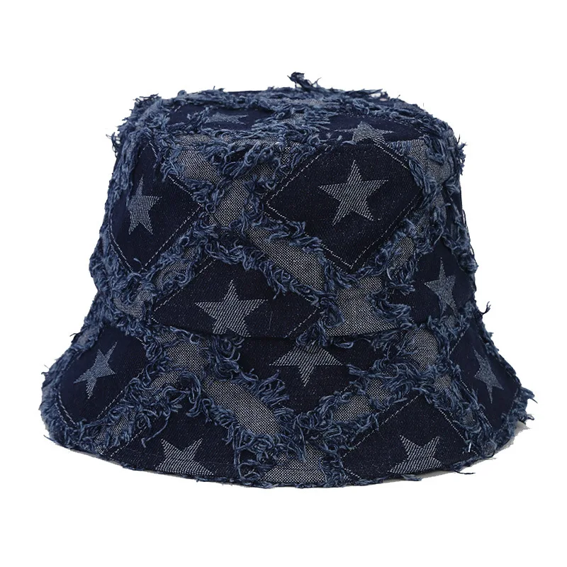 Unisex Tassel Washed Denim Bucket Hats for Women Men Vintage Foldable Cotton Panama Bob Cap Gorros Outdoor Beach Fishing Sun Hat