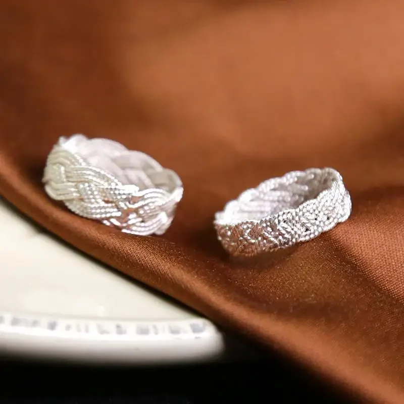 

New Nepal 925 Sterling Silver Woven Ring Personalized Simple Girl Friendly Temperament Index Finger Ring Gift