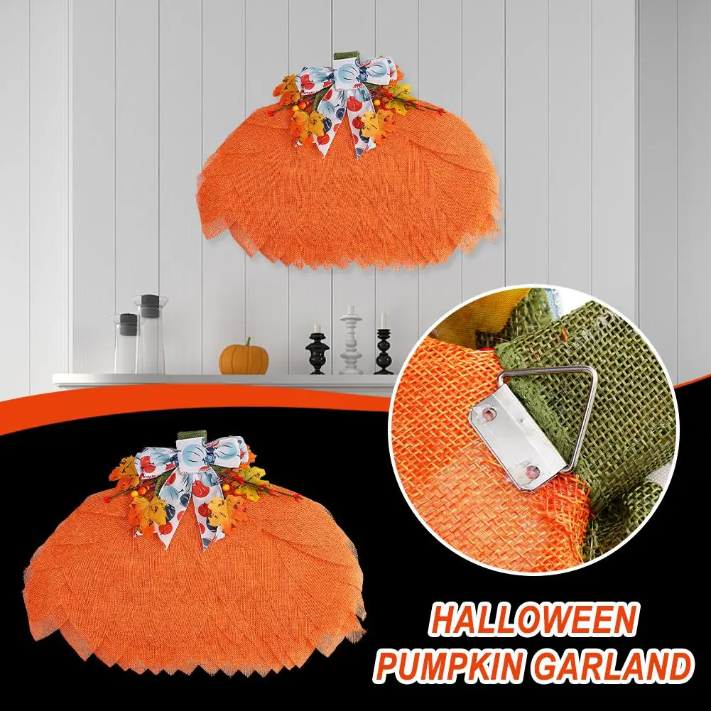 

1 Pcs Autumn Wreath Pumpkin With Bow And Berries Halloween Thanksgiving Decoration Christmas Door Home Wall Front Z9s8