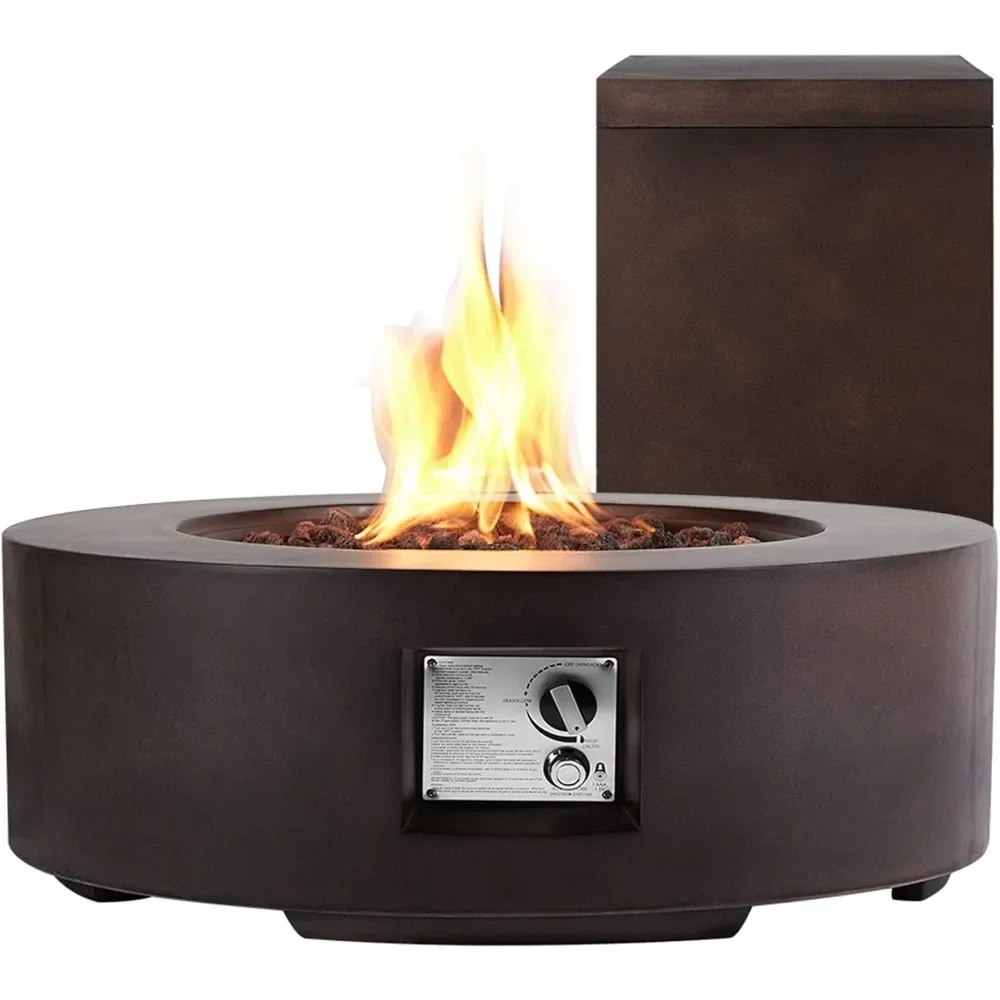 2-Piece Firepit Table Set with Tank Table, 30 Inch Auto-Ignition Gas Fire Pit, Weather-Resistant Pit Cover, Steel Fire Table