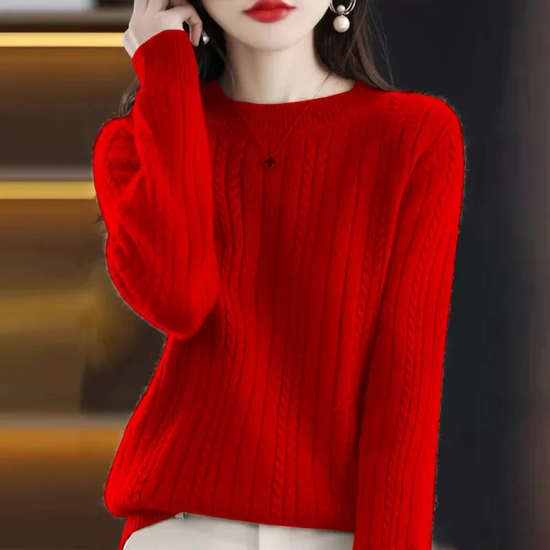 

2024 New Fashion Spring Autumn Sweater Women's Twist Pullover Loose Lazy Bottoming Thick Sweaters Outer Wear Pull Femme