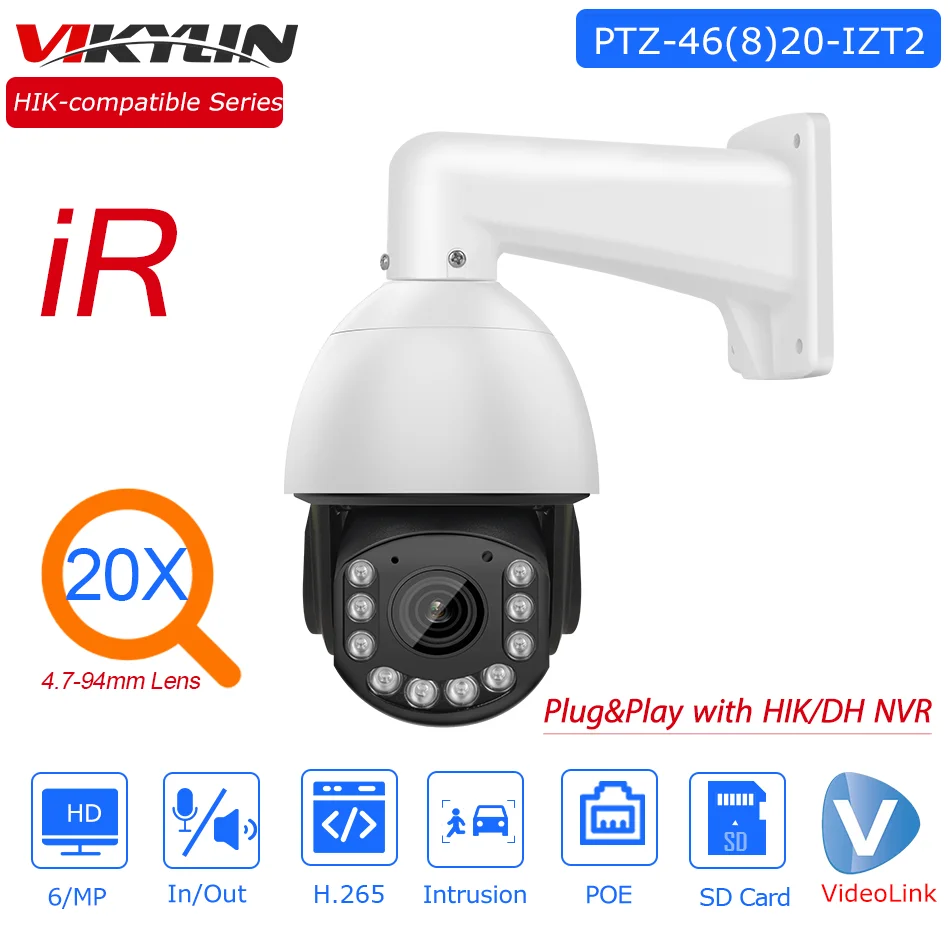 Vikylin Hikvision Compatibile 6Mp 8Mp Ptz Ip Camera 20X Zoom Umano Autotracking Microfono Integrato Cctv Telecamera Di Rete Di Sorveglianza P2P