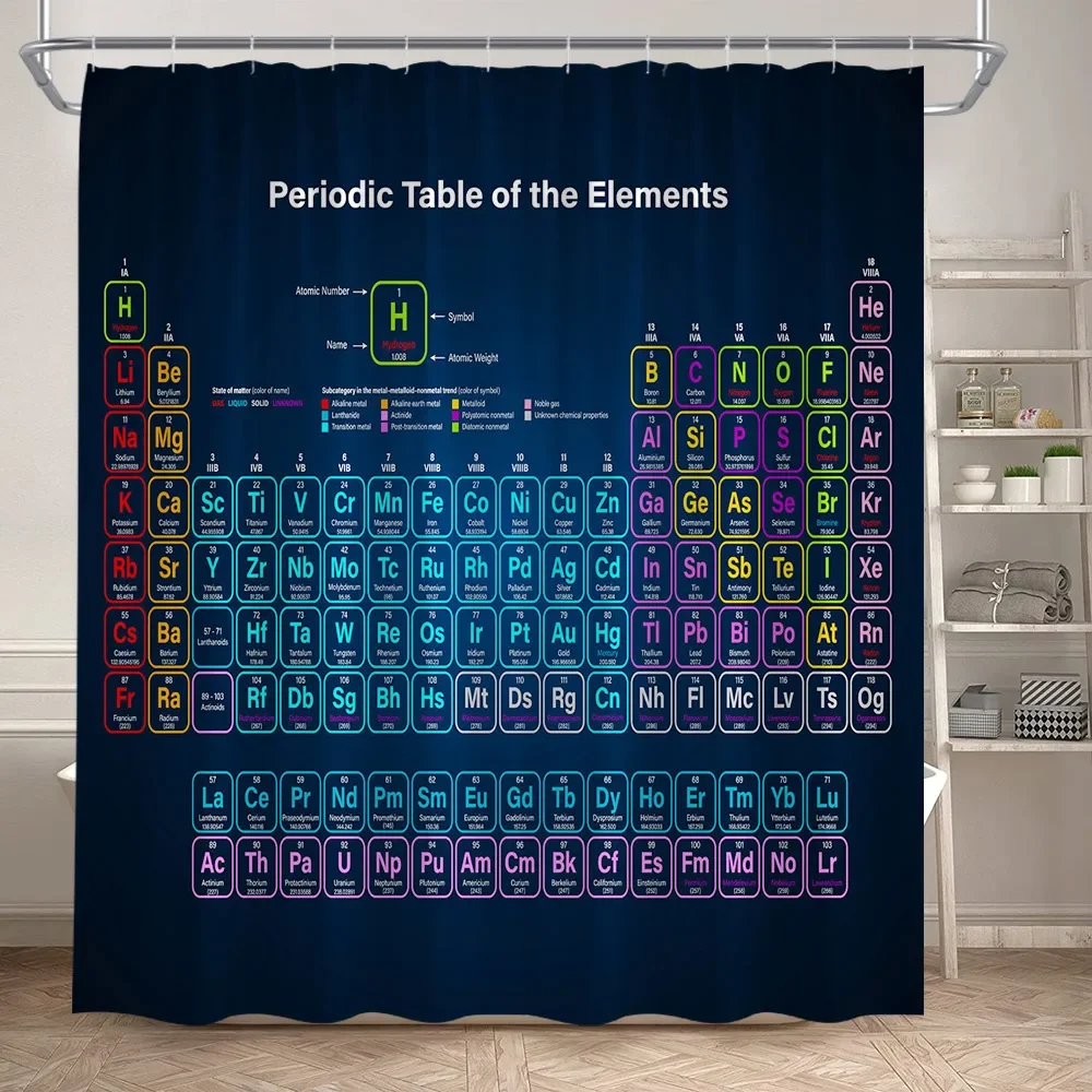 Periodic Table Shower Curtain Modern Fun Chemistry Elements For Students Home Decor Polyester Fabric Bathroom Curtain With Hooks 2