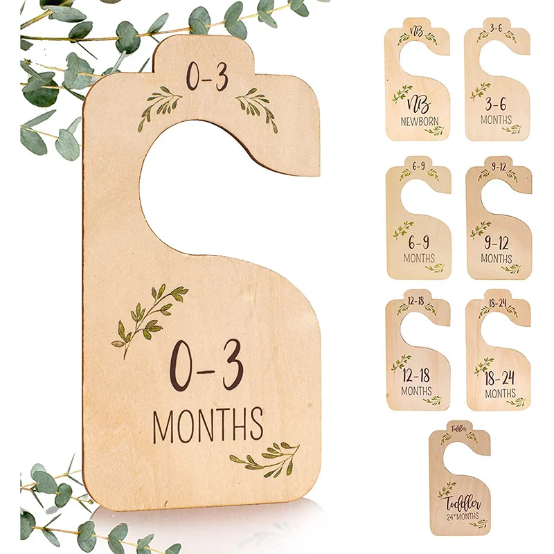 Baby Nursery neonato armadio dimensioni divisori carta di legno  appendiabiti intagliato decorazioni appese 8 pezzi in legno - AliExpress