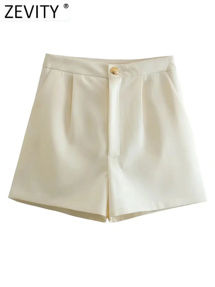 

ZEVITY New Women Fashion Simply Solid Casual Shorts Lady Button Up Zipper Fly Hot Shorts Chic Pantalone Cortos QUN3467