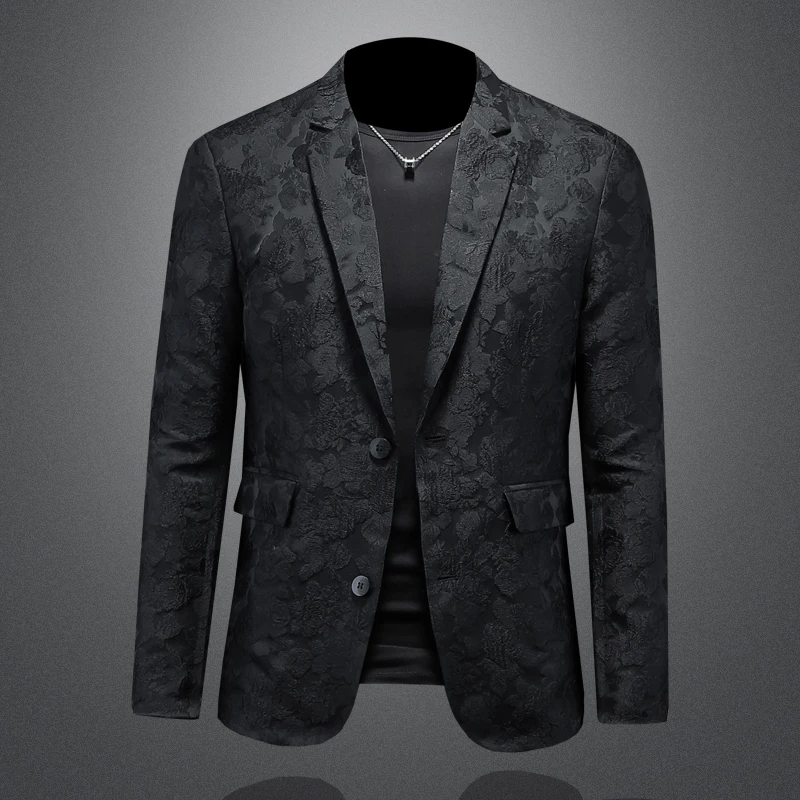 Minglu Spring Autumn Jacquard Men's Blazers High Quality Long Sleeve Single Breasted Business Casual Male Jackets Plus Size 5XL