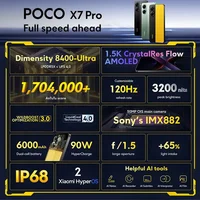 Global Version POCO X7 Pro Cellphone 256GB 512GB Dimensity 8400-Ultra 6.67" 120Hz Display 90W Charging 6000mAh 5G NFC 2