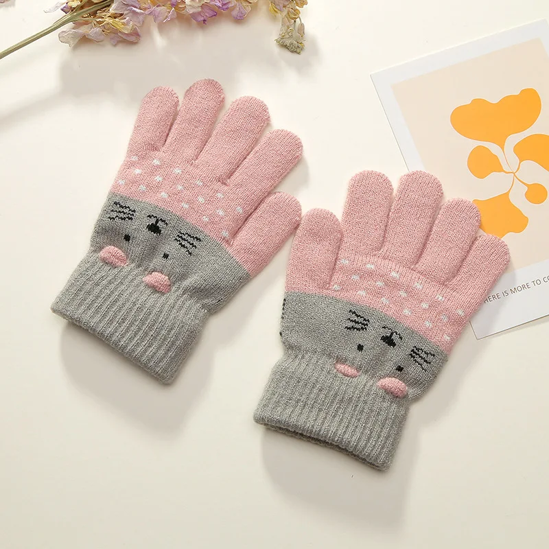 Baby Warm Furry Cute Cat Kids Boys Girls Glove Sweet Cartoon Kitten Toddler Mittens Autumn Winter Thicken Plush Outdoor Gloves