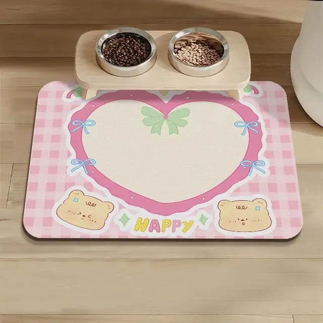 VIKAMA Cute Cartoon Cat Dog Pet Mat-Waterproof, Oil-Resistant, Food-Safe, Quick-Dry, Scratch-Resistant, Easy To Clean & No-Wash 4