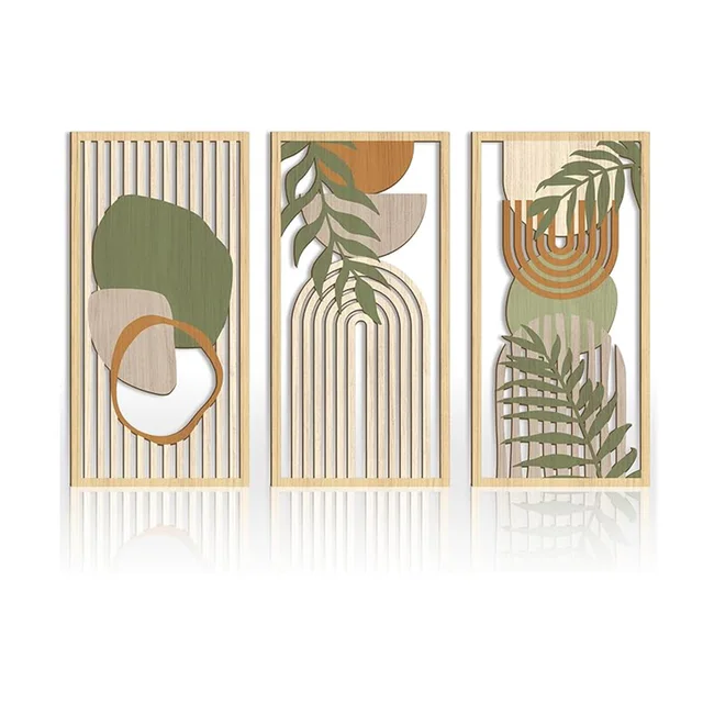 3pcs Bohemian Style Hollow Wooden Wall Art Abstract Geometry Decor for Bedroom Living Room Dining Room Porch 1