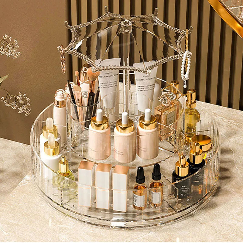 Makeup Organizers 360 Degree Rotation Transparent Storage Box Storage Shelf Cosmetic Storage Box Bathroom Organizer Home Storage 4