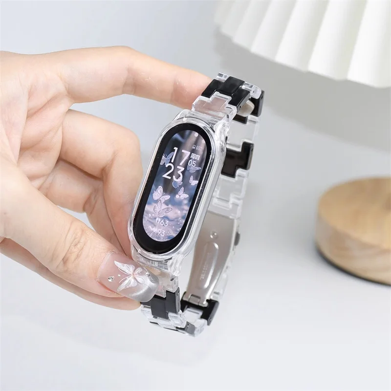 Color Collision Resin Watch Strap with Transparent Protective Cover Wristband