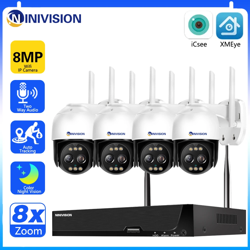 

Камера видеонаблюдения, 4K, Wi-Fi, PTZ, IP, 8-канальная, NVR, функция ночного видения