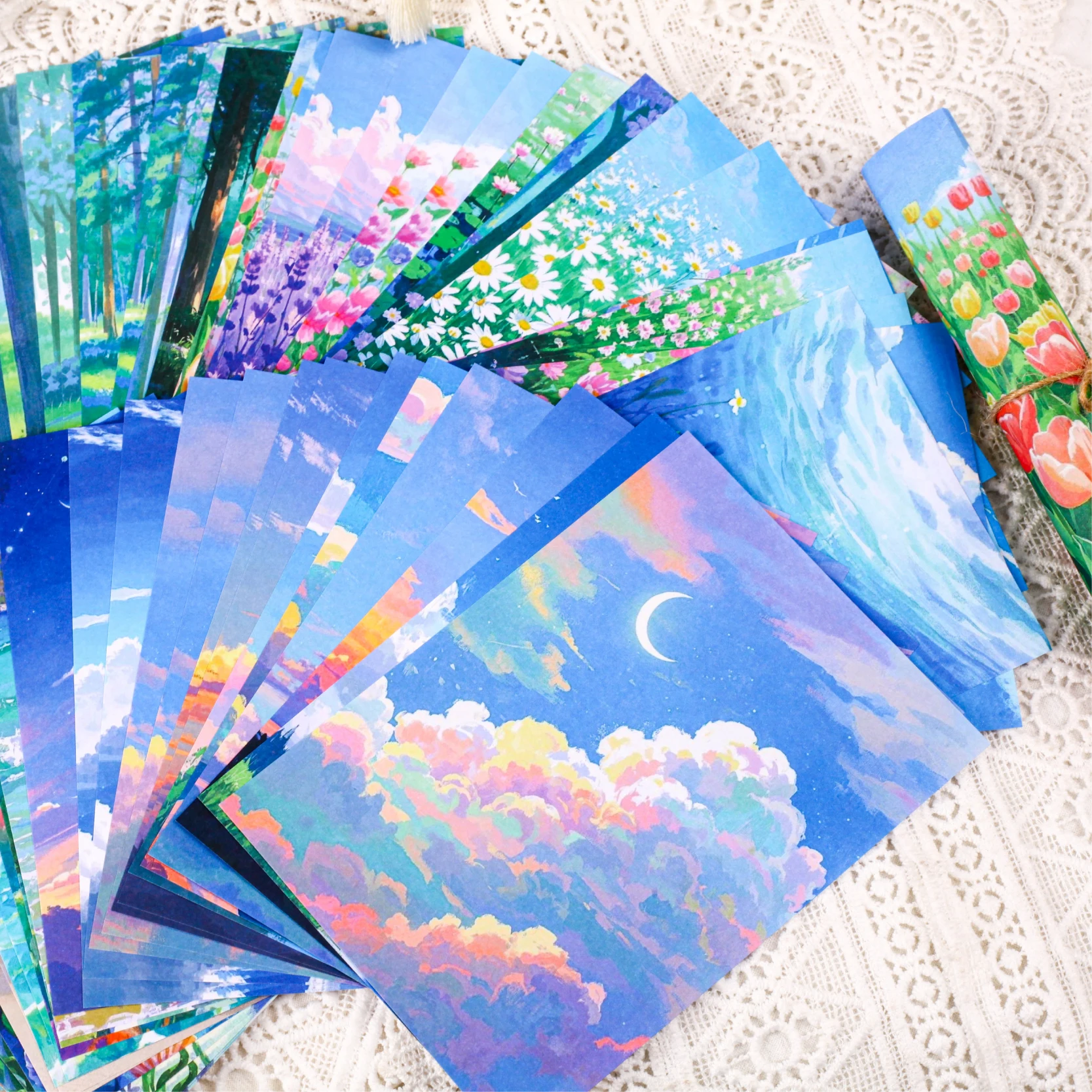 20pcs Stars， Oceans， Forests, Mountains, Clouds, Flowers View Materials Paper DIY Handmade Materials Scrapbook Decoration paper 2