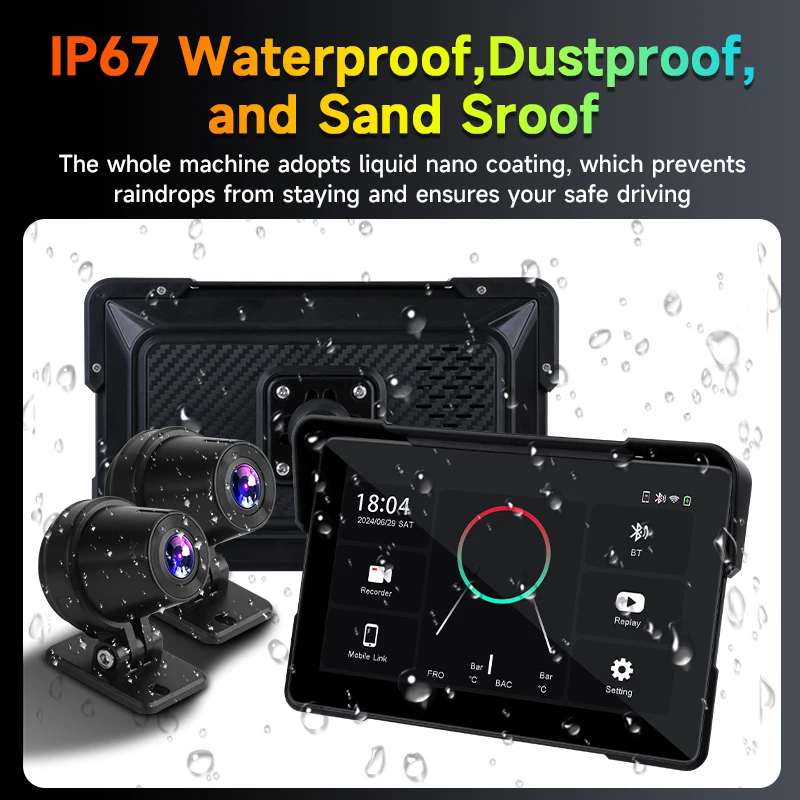 JMCQ GPS Navigation Motorcycle IPX7 Waterproof Apple Carplay Display Screen Portable Motorcycle Wireless Android Auto Monitor