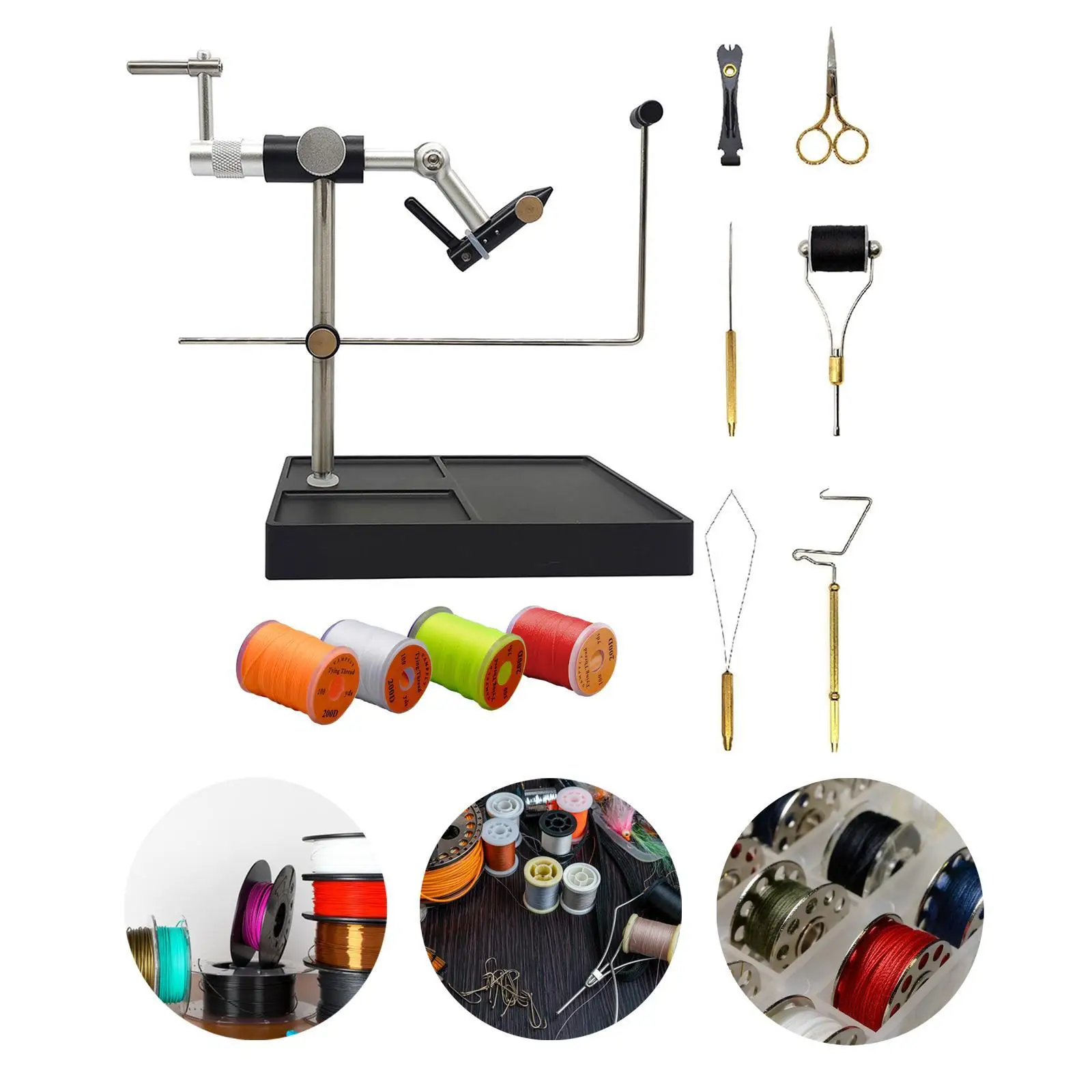 Rotary Fly Tying Vise Fishing Fly Tieing Tools Portable Lure Making with Fly Tying Threads Fly Making Tool Fly Tying Station 4