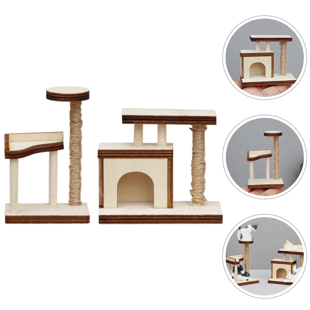 

1:12 Dollhouse Mini Furniture Simple Blank Cat Climbing Frame (type + B) 2pcs Miniature Wood Trees Model Layout Prop Wooden