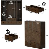 Multi-Tier Shelves, 5 Drawers, Hanging Rod & 4 Louver Doors, Wooden for, Wardrobes 2