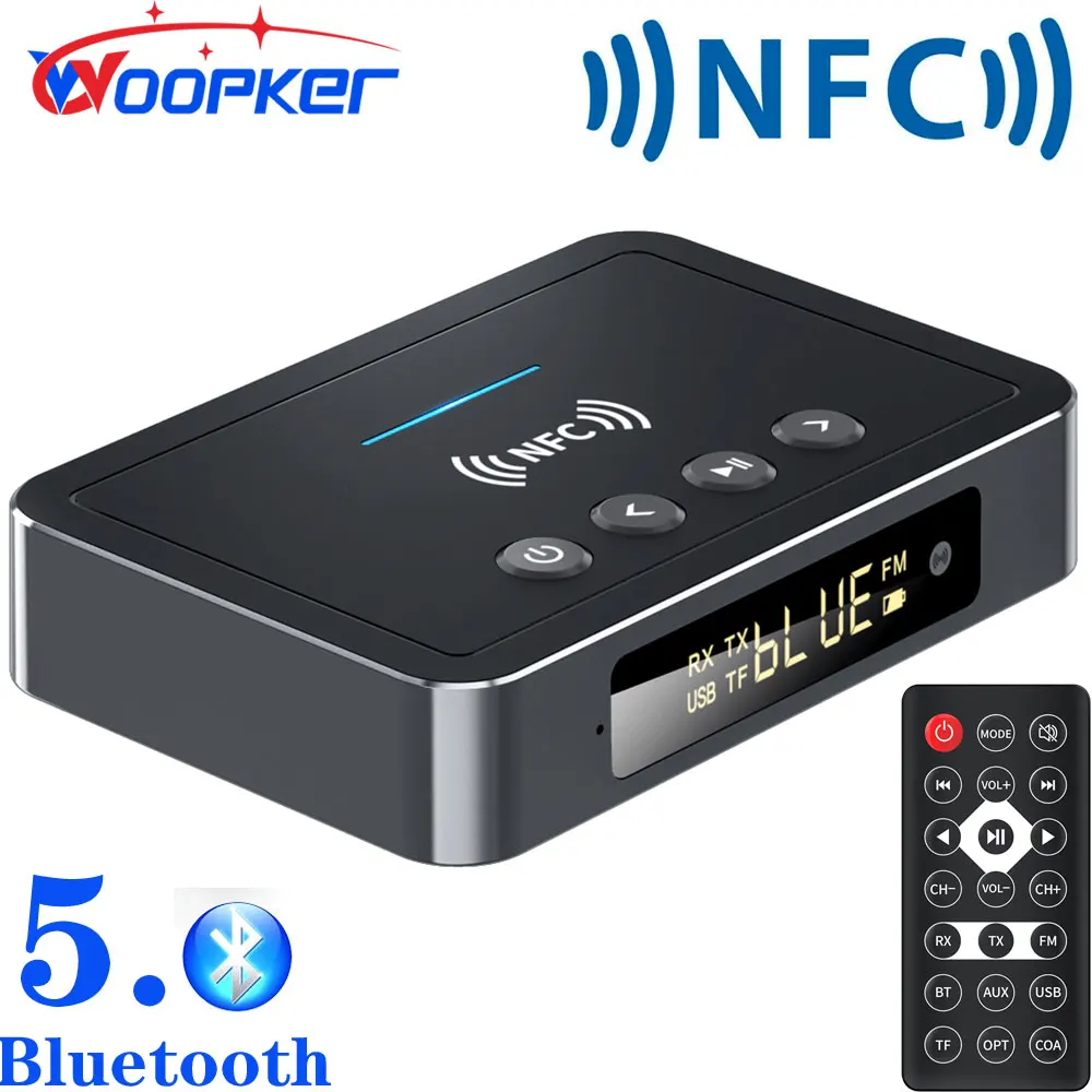 

NFC LED Bluetooth Receiver Transmitter BT5.0 FM Stereo AUX 3.5mm Jack RCA Optical Coaxial Bluetooth Audio Adapter TV