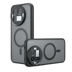 Shockproof Magnetic Wireless Charging Phone Case with Matte Translucent Hard Shell and Soft TPU Frame for Realme GT 8 (Black)
