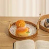 1PC Rattan Strap Handle Storage Basket Bread Snack Fruit Round Round Tray Picnic Woven Storage Basket 5
