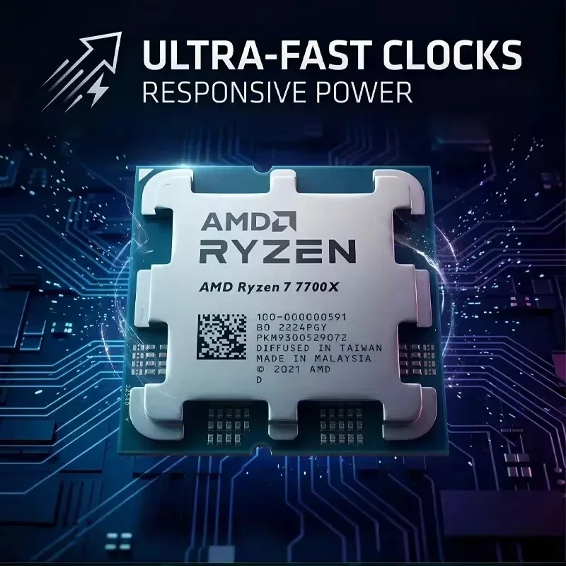 AMD 라이젠 7 7700X 벌크 도매 트레이 프로세서 8코어 16스레드 5.4GHz 최대 부스트 32MB L3 캐시 AM5 게이밍 CPU 쿨러 미포함