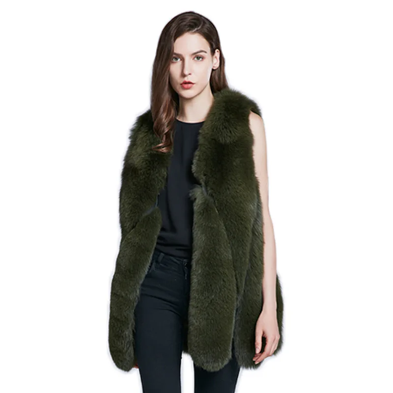 Whole Skin Fox Fur Grass Vest Coat Medium Long Large Water Drop Tank Top Sweater Coat