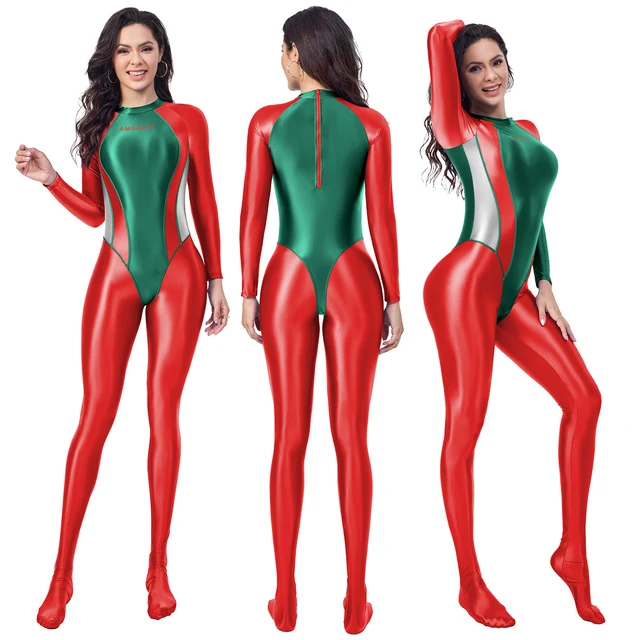 AMORESY Crystari Festive Spandex Long Sleeve Bodysuit Playsuits Catsuits Christmas Style Gift Bodysuit Jumpsuits 1