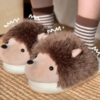 Cute Creative Fun Hedgehog Design Women Winter New Slippers Casual Soft Heel Platform Fur Warm Indoor Comfortable Home Slippers - Image 2