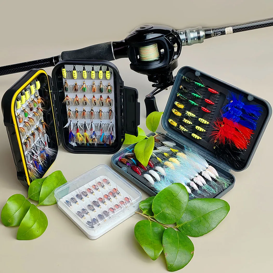 Fliegenfischen-Fliegen-Set, 24–100 Stück, Fliegenfischen-Sortiment, Trocken-/Nassfliegen, Nymphen-Fliegen, für Barsch, Forelle, Lachs, Angelköder – Detail 9