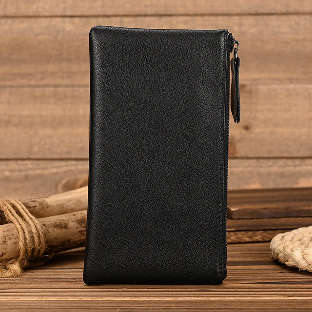 Simple Style Crazy Horse Leather Men's Mobile Phone Bag Long Vintage Slim Women's  Leather Purse Zippler Long Wallet Clutch Bag - Wallets - AliExpress