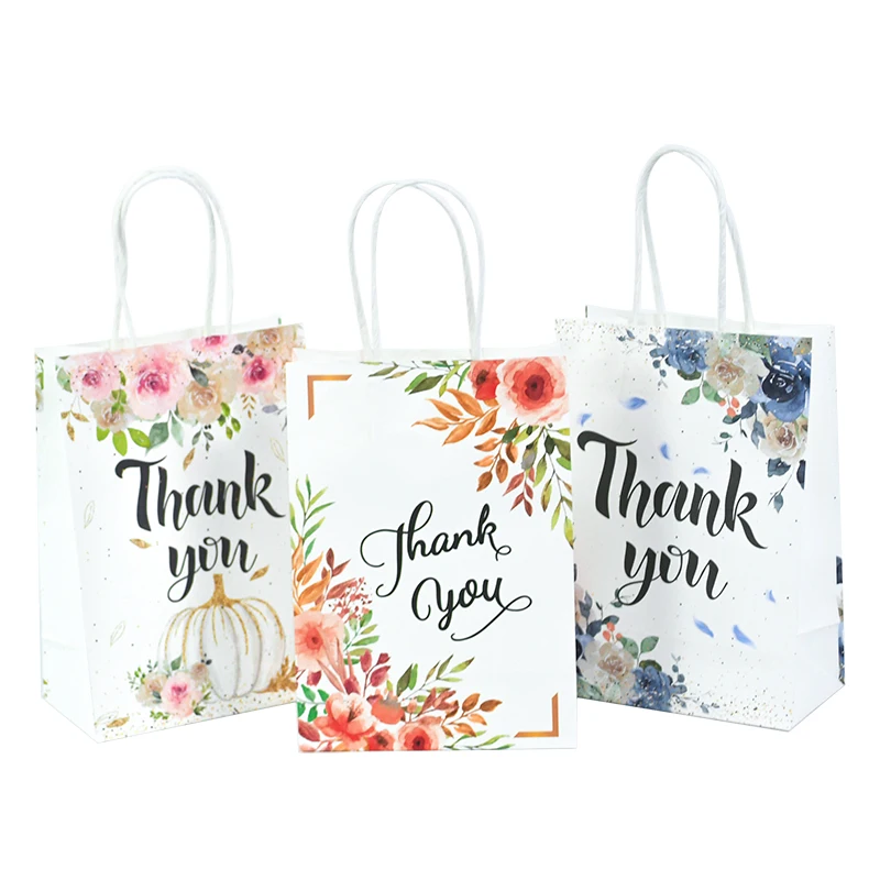 5 pezzi sacchetti regalo di ringraziamento con manici Design floreale sacchetti di ringraziamento per bomboniere di compleanno di nozze confezione regalo per feste di Baby Shower