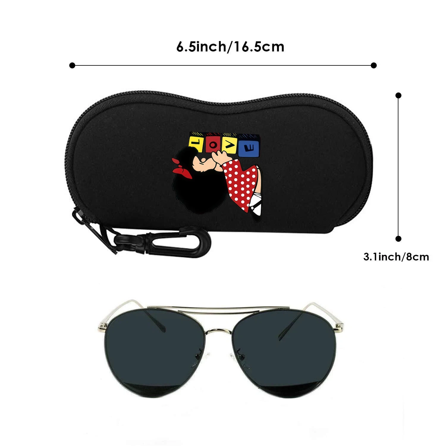 Neoprene Cartoon Character Print Glasses Case - Lightweight Zippered Eyewear Pouch