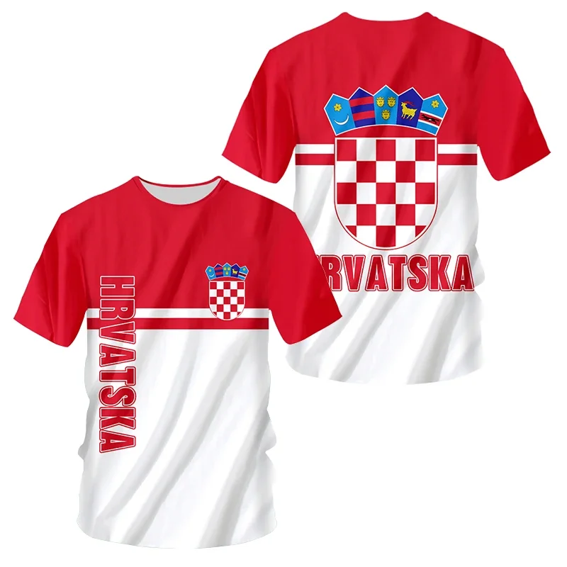 Croatia Flag Shirt Men Summer Croatia Emblem Printing Fashion Design Funny Soccer Jersey O Ncek Hrvatska Tshirt Wholesale