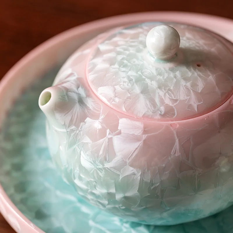 Crystalline Glaze Xishi Teapot Ceramic Gongfu Tea Set with Ball Filter Chinese Traditional Handheld Brewing Pot for Tea Ceremony
