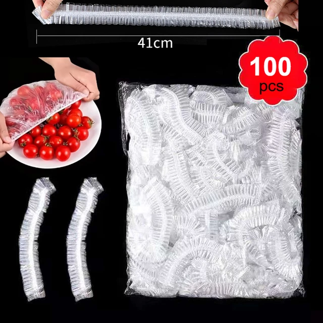 Saran – couvercle alimentaire jetable en plastique, sac de rangement de fruits et légumes, bol élastique, couvercle d'assiette, Organization de stockage de cuisine 1