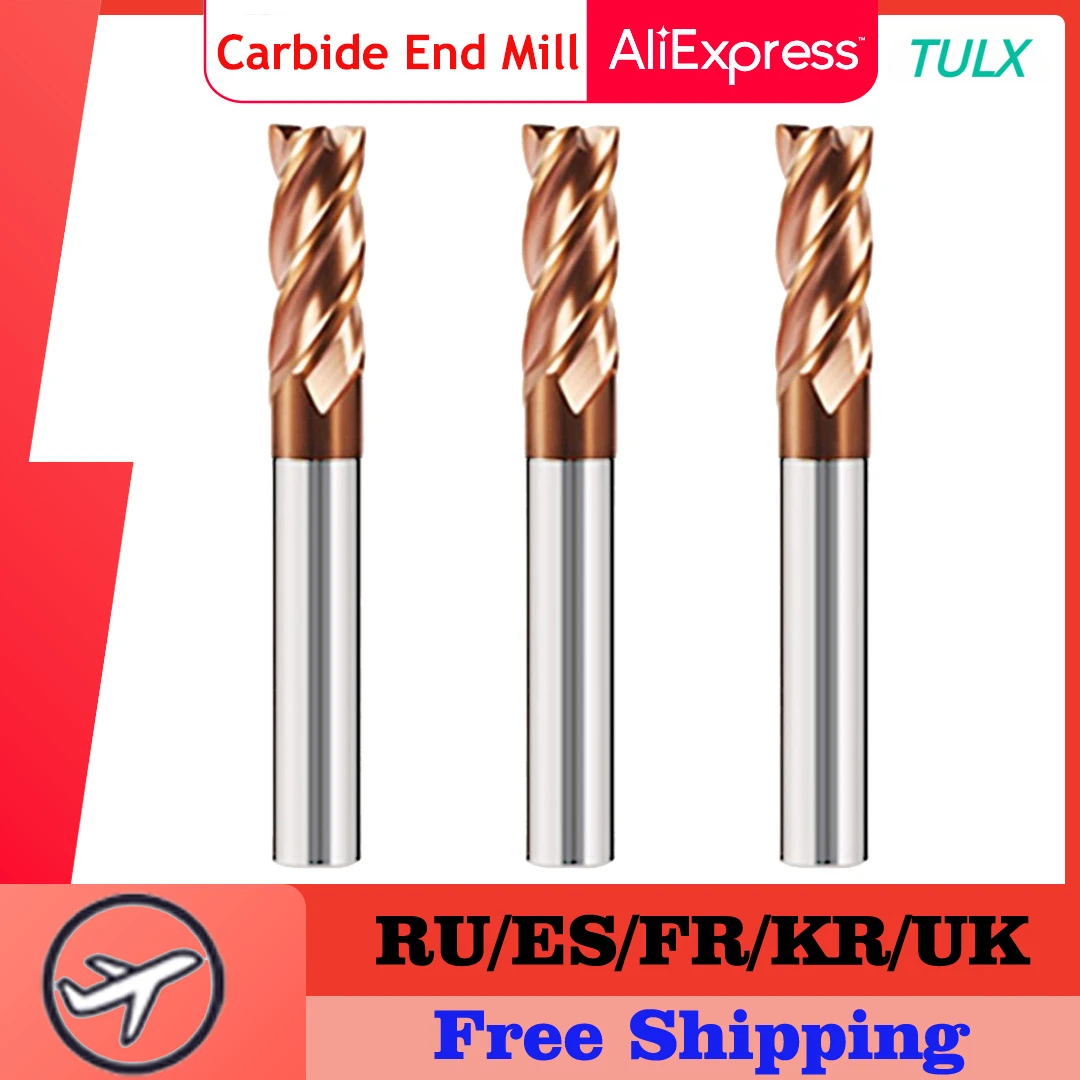 

TULX HRC55 CNC Carbide Flat End Mill Tungsten Cutter 2 4 Flute Metal Steel Machining Tool Key Face Square Bit 3 4 6 8 12 Shank