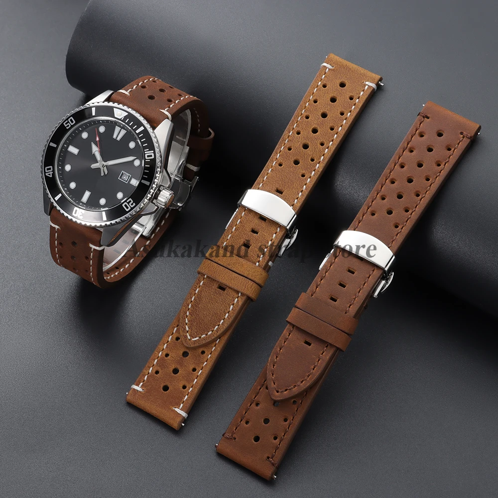 Premium Leather Watchband with Butterfly Buckle - Universal Size Range Bracelet