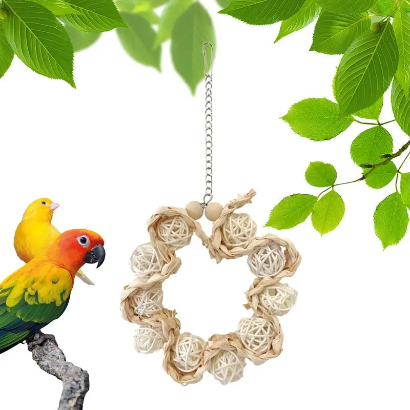 

Bird Toys Bird Foraging Conure Crafted Toys with Corn Husks Hangable Ball Swing Toys for Parrots Birds playing home pet supplies