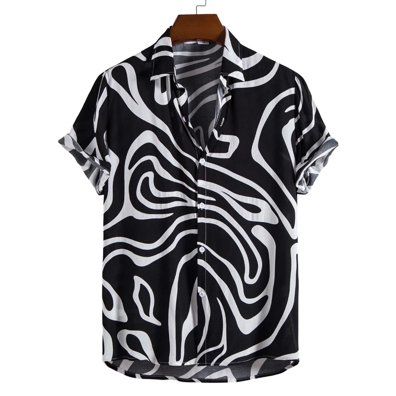 

Men's Hawaii Summer Stripe Pirnt Casual Shirts Beach 2024 Holiday Short Sleeve Buttons Female Clothing Hawaiian Lapel Blouses