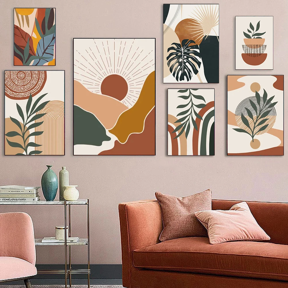 

Abstract Line Leaf Flower Sunrise Boho Plant Modern Style Poster Canvas Painting Wall Art Prints For Home Decor Gifts No Frame