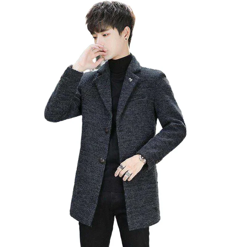 Autumn Winter Men's Woolen Jacket Korean Style Trendy Cropped Lapel Jacket Thickened Small Windbreaker For Cold Weather