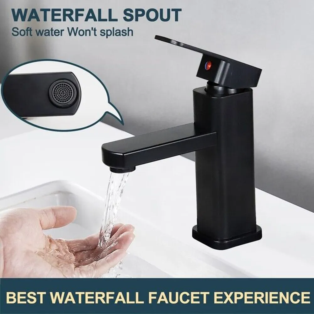 Bathroom Faucet Hot&Cold Mixer Tap Deck Mounted Bathroom Basin Faucets Black Square Washbasin Sink Bathtub Faucet basin faucet