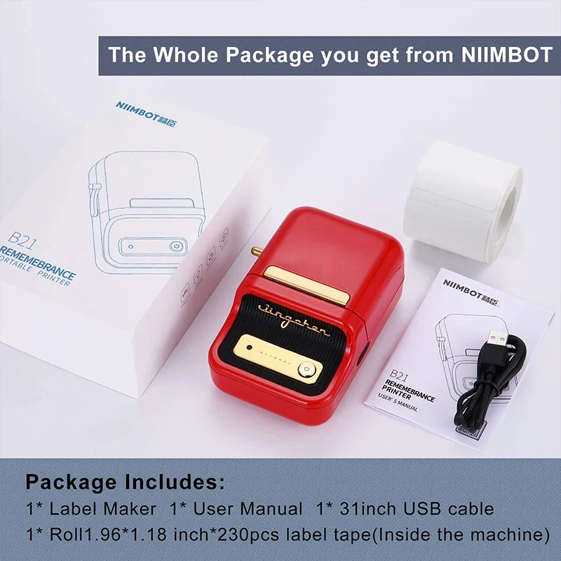 Niimbot B21 미니 휴대용 열 라벨 프린터, 사무용품, 휴대폰용 잉크 없는 미니 접착 스티커 프린터