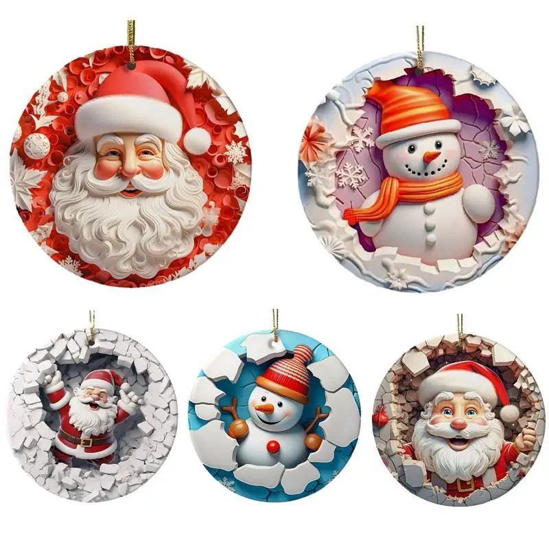 

Christmas Tree Ornaments Round Acrylic Santa Decorations Flat Shatterproof Tree Ornaments With Hung Rope For Christmas Tree