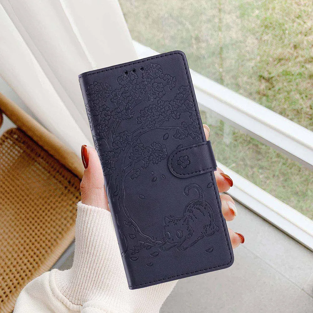 Tree Cat Leather Wallet Flip Case with Card Holder Cover
